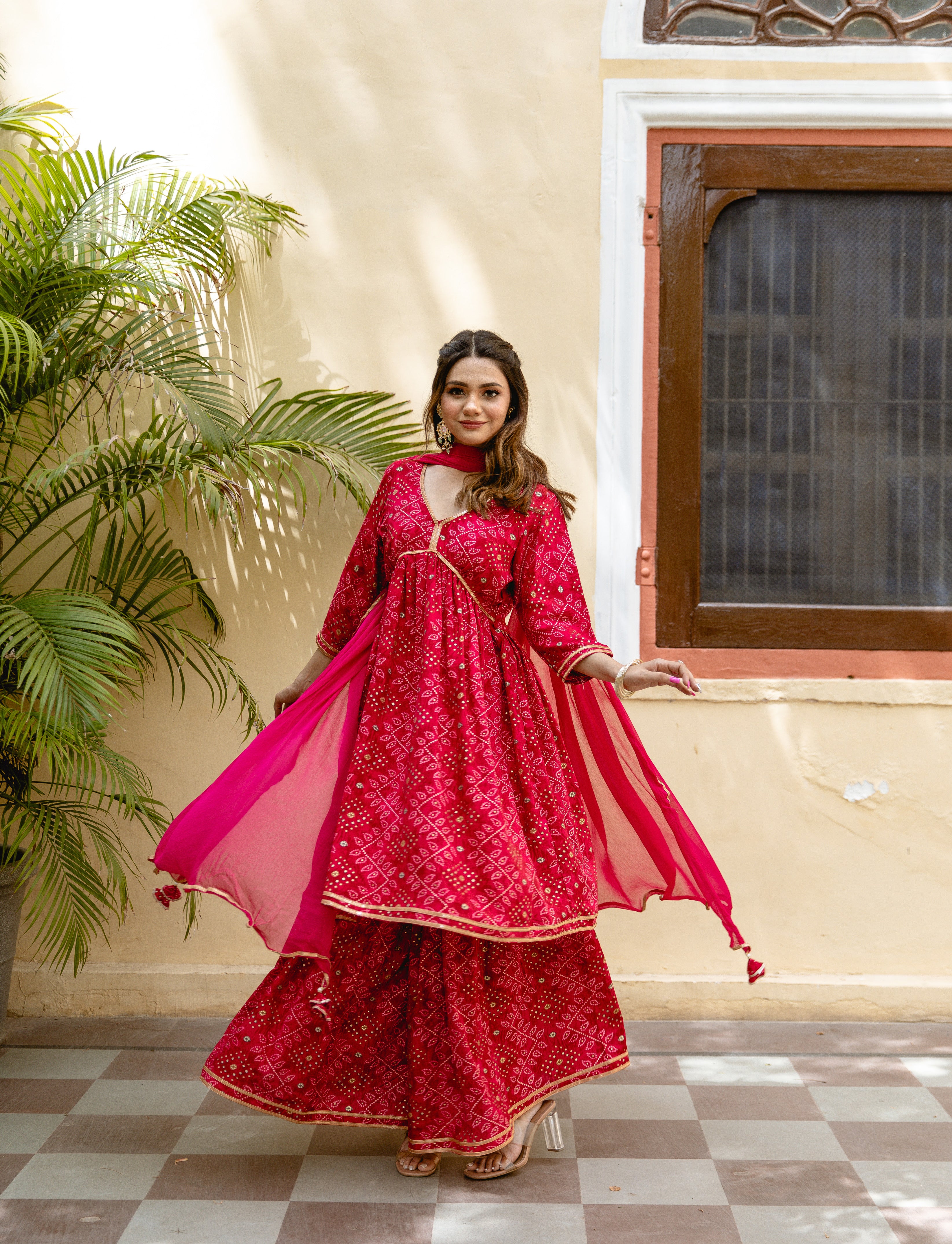 Red Bandhani Suit Set – Monamaar